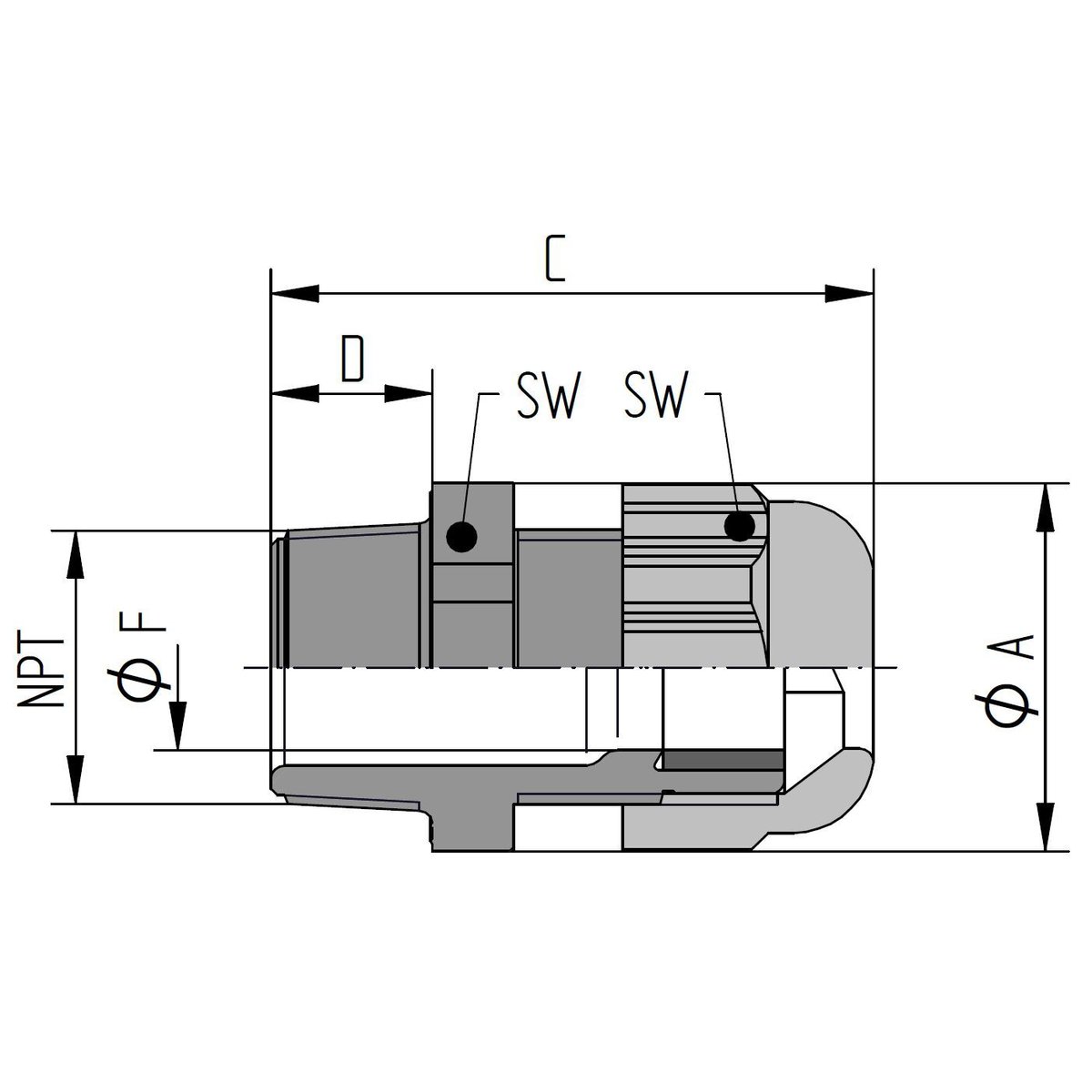 SKINTOP GLAND 0.5"NPT GREY POLYAMIDE